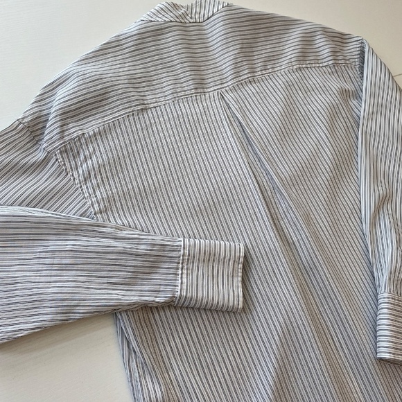 A.L.C. Silk & Cotton Blend Striped Blouse in White and Charcoal Size 2 - Picture 7 of 15
